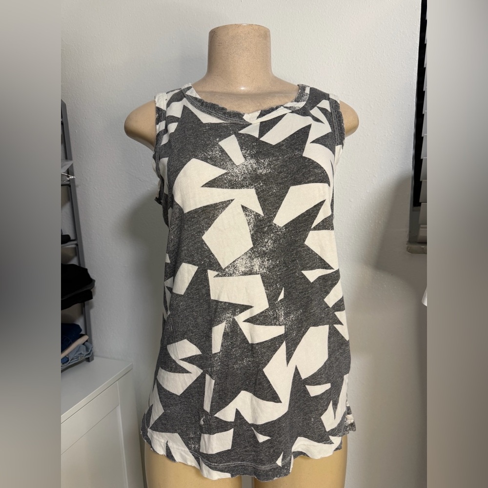 Current/Elliott Black and White Abstract Tank Top